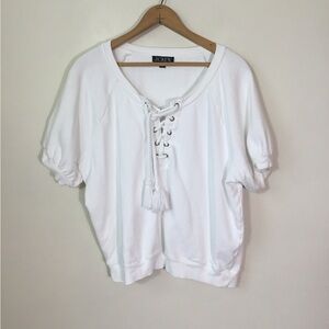 J. Crew University Terry Short Sleeve Lace up Sweatshirt